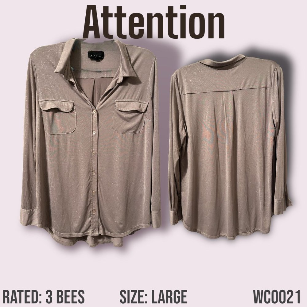 Women's Long Sleeved Brown Glittery Button Up Dress Shirt*Size Large*